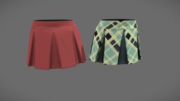 Female Pleated Mini Skirt mini, school, fashion, line, girls, clothes, skirt, a, uniform, womens, wear, secretary, pleated, pbr, low, poly, female