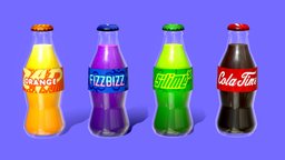 Glass Soda Bottles pop, beverage, soda, grocery, sodapop, handpainted, unity, unity3d, cartoon, lowpoly, stylized, bottle, conveniencestore, fizzydrink, noai