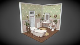 Victorian Bathroom Interior victorian, bathroom, cute, vintage, antique, isometric, indiedev, maya, 3d, photoshop, lowpoly, gameart, 3dmodel, interior
