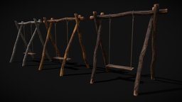 Rustic_Log_Rope_Swing wooden, medieval, rustic, obj, swing, furniture, vr, rope, 4k, png, swinging, pbr, lowpoly, model, wood, roped, rope-swing