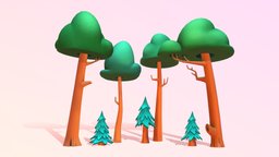 Cute Stylized Tree Pack trees, tree, forest, plants, kids, set, pine, prop, pack, leaf, foliage, bark, nature, casual, cartoon, asset, game, blender, wood, stylized, leaves