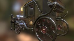 classic black carriage classic, fbx, props, carriage, background-lowpoly, sketchup, horse, decoration, fantage