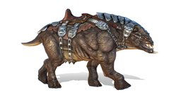 Creature mount Mastodont cow, armor, amour, mount, pet, heavy, medieval, teeth, saddle, mammal, predator, mutant, chain, fangs, theropod, harness, chainmail, coeur, hooves, reins, frightful, threatening, horse, creature, animal, monster, skin, cloven-hoofed