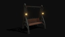 Bench Swing bench, furniture, lanterns, stylized