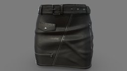 Female Mini Leather Skirt mini, leather, club, , fashion, girls, clothes, with, hot, skirt, dancing, belt, womens, pockets, wear, pbr, low, poly, female, black