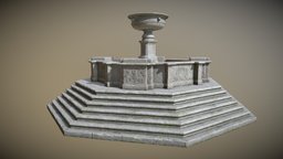 Fountain with Wolf Heads fountain, cracked, old, head, mossy, substancepainter, substance, low-poly, pbr, stone, gameasset, wolf, gameready