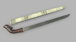 Luwuk Sword Low Poly Realistic PBR short, curved, island, culture, vr, ar, realistic, indonesian, java, weapon, knife, asset, game, 3d, low, poly, sword, blade, history, empu, single-edged, niabor, alamang