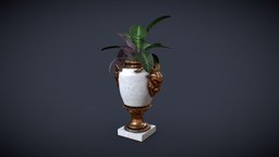 Vase_Decorative_Plant plant, victorian, goat, vase, pottery, potted, golden