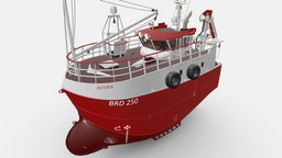 Fishing Trawler RED fishing, trawler, vessel, industry, ocean, shipping, cargoship, realistic, cargo, water, watercraft, harbor, trawl, shipment, vehicle, industrial, sea, boat