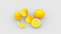 Cartoon lemon and slice Low-poly 3D model drink, food, fruit, orange, garden, orchard, beverage, farm, juice, lemon, acid, ripe, lowpolymodel, planting, handpainted
