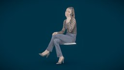 Woman sit and smile on the phone happy, people, fashion, photorealistic, sit, jeans, phone, woman, heels, smile, talking, cellphone, pretty, caucasian, brunette, photoscan, photogrammetry, scan, female, person