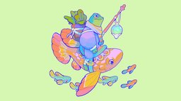 The Kelp Collector fish, cute, frog, cellshading, handpainted, creature