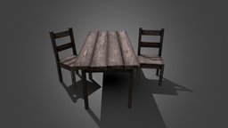 Worn Chair and Table medieval, worn, furnishing, decor, game-asset, worn-out, pbr-texturing, decoration, fantasy
