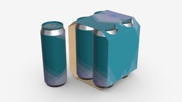Cluster-pack four beer can packaging pack drink, packaging, pack, can, aluminum, beverage, beer, cold, package, alcohol, 3d, cool, pbr