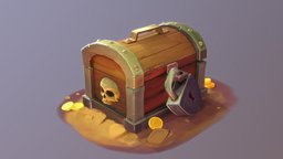 Chest coin, chest, coast, handpainted, blender, lowpoly, blender3d, pirate, sea