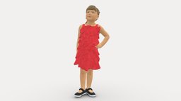 Girl In Red Dress 0129 red, style, kids, people, child, clothes, miniature, dress, realistic, character, 3dprint, model