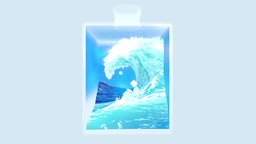 Waves cute, 2d, background, lovely, wave, illustration, character, girl, blender, bottle, sea