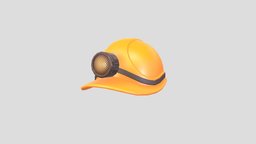 Miner Helmet hat, work, prop, engineer, miner, equipment, protection, caps, headgear, flashlight, safety, head, hardhat, yellow, headwear, cartoon, helmet, plastic, clothing, noai