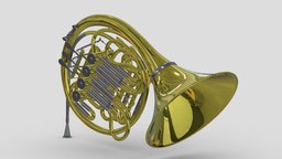 French Horn music, instrument, french, set, musical, equipment, collection, horn, trumpet, brass, trombone, piccolo, alto, saxophone, cornet, tuba, euphonium, 3d, flugelhorn