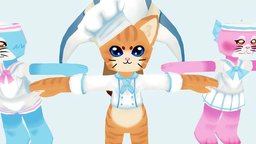 Cloud Point Cat Chef and Enemies shark, cat, animals, chef, seal, boss, furry, character, 3dsmax, hand-painted, 3d-character