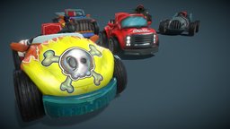 5 Cartoon Karts assets, fun, cheap, asset, low, poly, car, textured