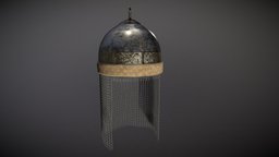 Mughal late medieval helmet armor, historical, medival, ottoman, metallic, chainmail, mughal, goldsmith, helmet, royal