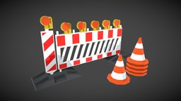 Lowpoly Street Construction Barrier fence, gate, traffic, highway, road, concrete, barrier, fencing, barricade, stop, gateway, freeway, roadway, architecture, street, construction