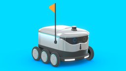 Food Delivery Robot lights, cute, wheels, mech, gadget, hotel, restaurant, future, campus, starship, visualization, lid, tech, piston, vr, shiny, autonomous, adorable, carry, architecture, blender, pbr, city, animated, doordash
