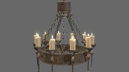 Candle Chandelier B medieval, rustic, candles, candlestick, chandelier, gothic, candelabra, candleholder, game-ready, candlelight, metalwork, medieval-prop, low-poly, pbr, lowpoly, gameasset, fantasy, gameready