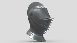 Medieval Knight Armet Helmet armor, suit, greek, armour, ancient, warrior, fighter, soldier, viking, medieval, unreal, ready, vr, ar, protection, headgear, middle, metal, roman, battle, mask, age, headdress, costume, headwear, unity, asset, game, helmet, low, poly, military, war, knight, steel, accient, enegine