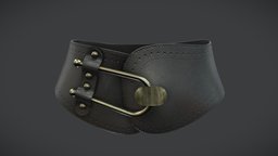 Large Buckle Wide Black Waist Belt leather, fashion, accessories, buckle, large, belt, wide, wear, waist, pbr, low, poly, female, black