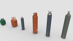Industrial Gas Cylinders Pack 2 gas, cylinder, oxygen, tank, canister, pressure, propane, nitrogen, co2, pbr-texturing, container, industrial