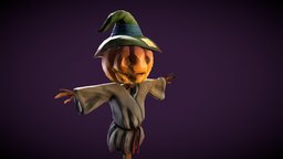 Scarecrow videogame, scarecrow, handpainted, blender, cool, lowpoly, halloween, pumpkin
