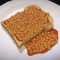 Beans on toast food, toast, 3d-model, beans, lowpoly, simple