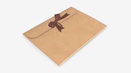 Paper gift envelope with bow mockup card, bow, post, paper, craft, christmas, gift, letter, birthday, present, envelope, ribbon, celebration, message, blank, invitation, 3d, pbr