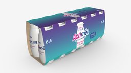 Danone Actimel bottles 12-pack food, product, 12, cap, template, pack, mockup, beverage, milk, liquid, yogurt, fermented, blank, danone, 3d, pbr, bottle, container, actimel