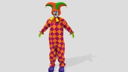 Rigged Full Clown Avatar Character hair, hat, clown, avatar, full, people, shoes, afro, costume, character, pbr, low, poly, male