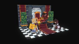 Throne Room princess, medieval, throne, king, pixel-art, blockbench, low-poly, minecraft, voxel, knight, royal