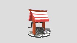 Low poly medieval waterhole with snow castle, winter, medieval, town, props, waterhole, low-poly, lowpoly, village