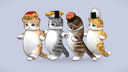 Meow Squad food, cat, toon, cute, kitty, pet, cats, kawaii, sushi, meow, onigiri, character, lowpoly