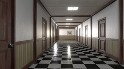 Building Hallway office, scene, hotel, apartment, business, hallway, corridor, game-ready, low-poly, building, interior