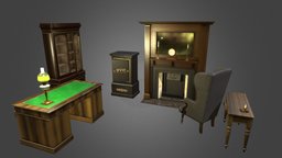 Antique furniture fireplace, victorian, wooden, antique, furniture, old, 19th-century, unity, unity3d, low-poly, lowpoly, interior
