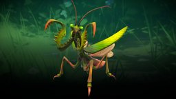 Stylized Mantis insect, rpg, forest, bug, mmo, rts, ladybug, fbx, moba, moth, fireflies, character, handpainted, lowpoly, creature, animation, stylized, fantasy, lady