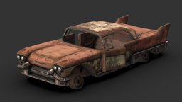 Wrecked Caddy abandoned, rust, prop, post-apocalyptic, wreck, rusty, classic, coupe, destroyed, vehicle, gameasset, car, gameready, noai