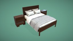 Bed with Nightstands Low Poly room, modern, wooden, bed, bedroom, sleep, furniture, mattress, drawers, pillows, headboard, nightstand, comfort, design, house, home, wood, night-table