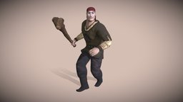 Kambar Batyr with Cudgel Character Animated warrior, people, motion, game-ready, optimized, illustration, cudgel, close-up, animated-character, readyforgame, render, character, low-poly, lowpoly, man, animated, male, textured, gameready