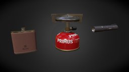 Low Poly Camping Gear camping, stove, flashlight, flashlight-low-poly, hipflask