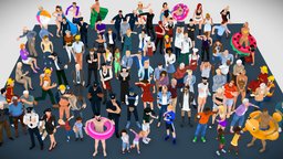 100-Mega-Pack LowPoly Rigged People Characters kids, archviz, biped, women, pack, elder, young, fbx, old, casual, men, bundle, real-time, formal, constructor, character, unity, architecture, 3dsmax, lowpoly, low, poly, city, rigged, professions