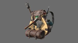 Survival Guitar Backpack torch, abandoned, leather, b3d, prop, bag, detailed, survival, survivor, metal, backpack, realistic, distopia, subtance, walkingdead, abondoned, knife, asset, game, blender, lowpoly, low, poly, model, wood, free, stylized, zombie