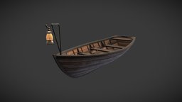 Boat & Lamp wooden, game, art, lowpoly, low, poly, boat